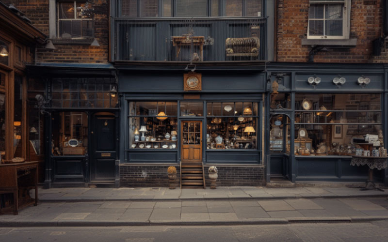 Antique shop in Dorking filled with vintage items and collectibles.