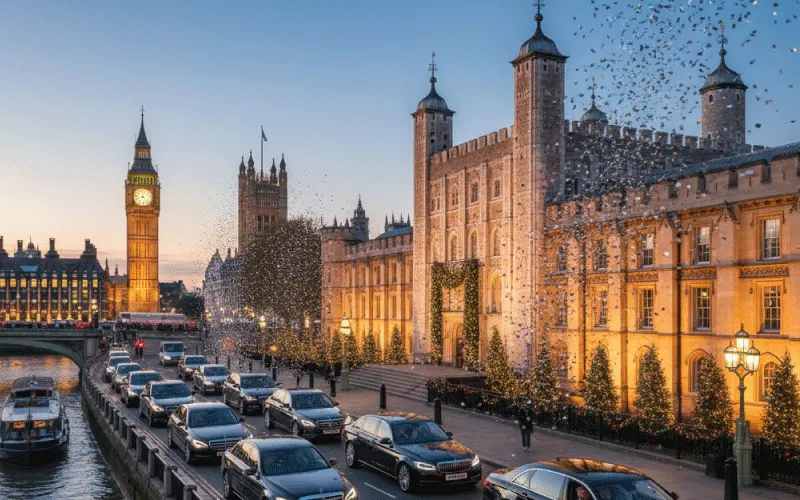 Corporate team boarding a London Coach Company vehicle for a Christmas party