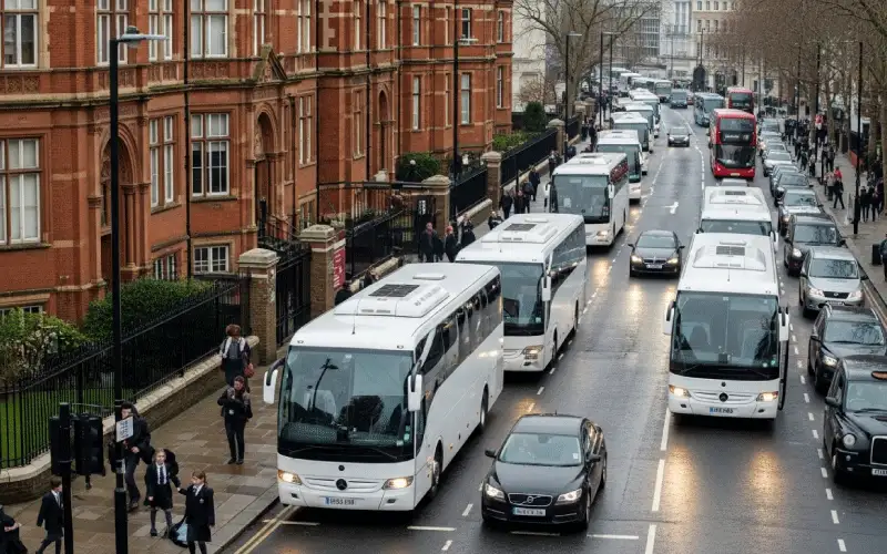Coach hire reducing traffic outside a London school