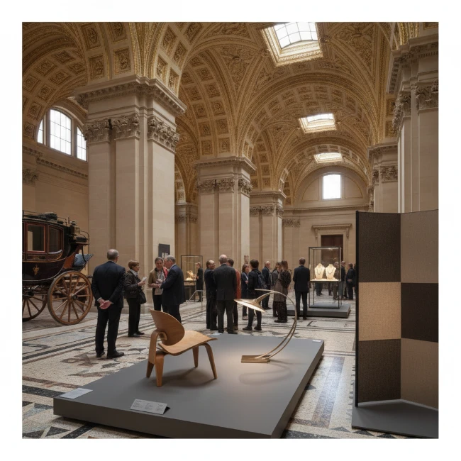 Visitors admiring the intricate architecture and diverse collections within a grand gallery of the V&A Museum.