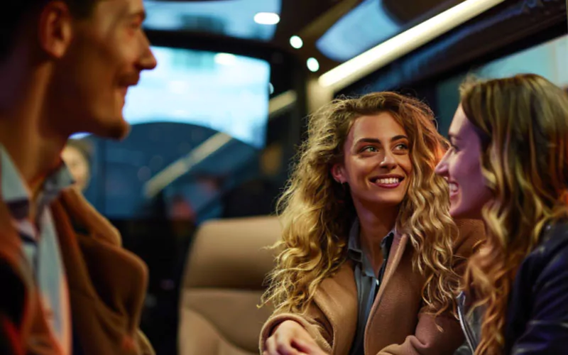 friends on a VIP coach charter, weekend trips, July 2024, UK